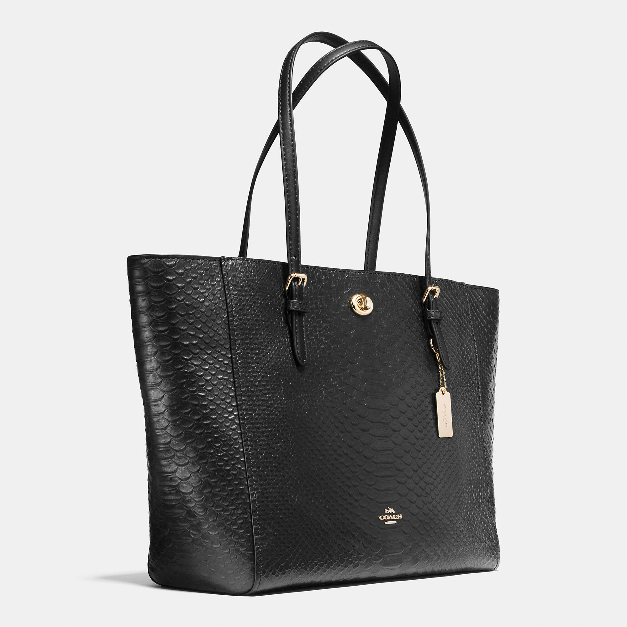 Luxury Handbags Coach Turnlock Tote In Snake Embossed Leather | Women